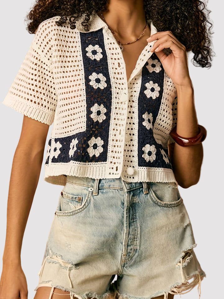 Camisa de Mujer de Manga Corta con Cuello