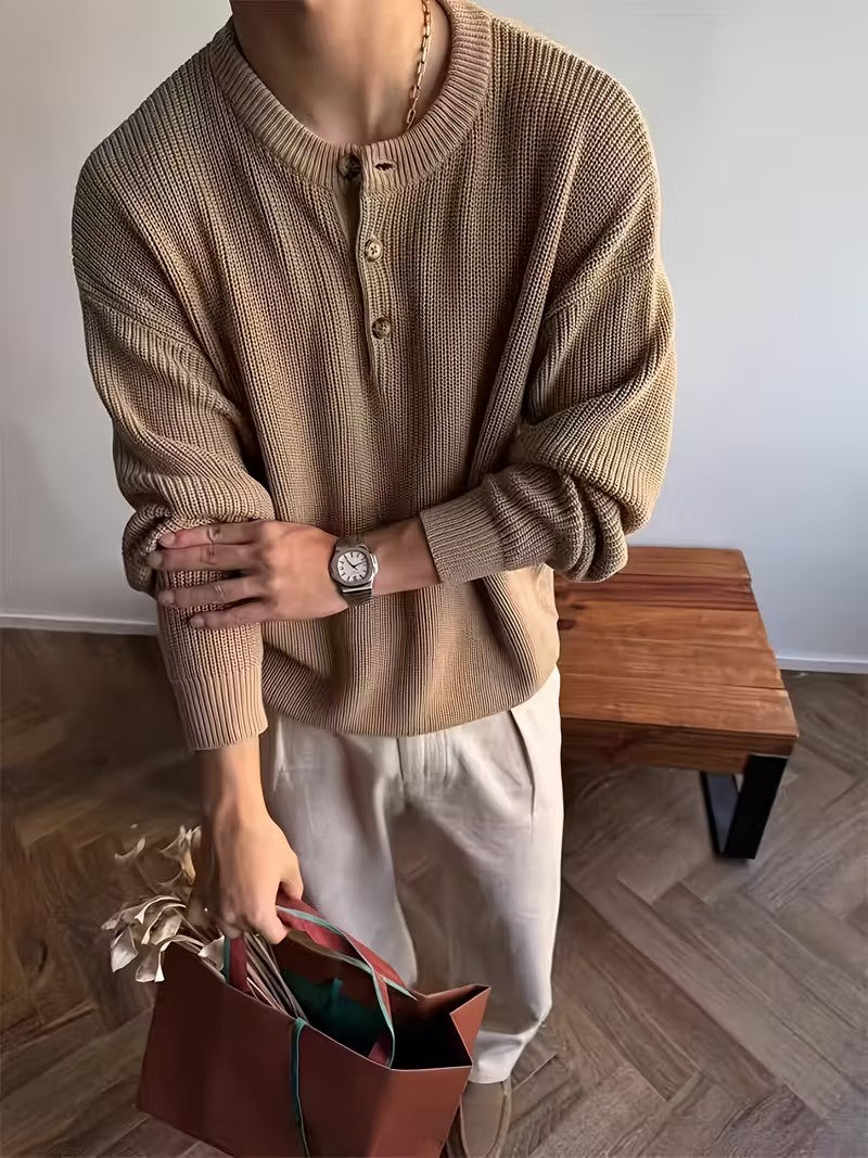Suéter de Hombre con Cuello Redondo y Canalé