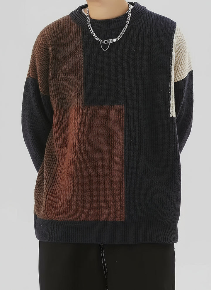 Suéter de Hombre con Patchwork y Bloques de Color