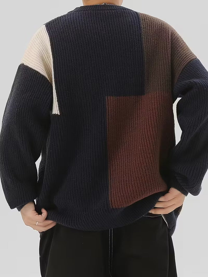 Suéter de Hombre con Patchwork y Bloques de Color