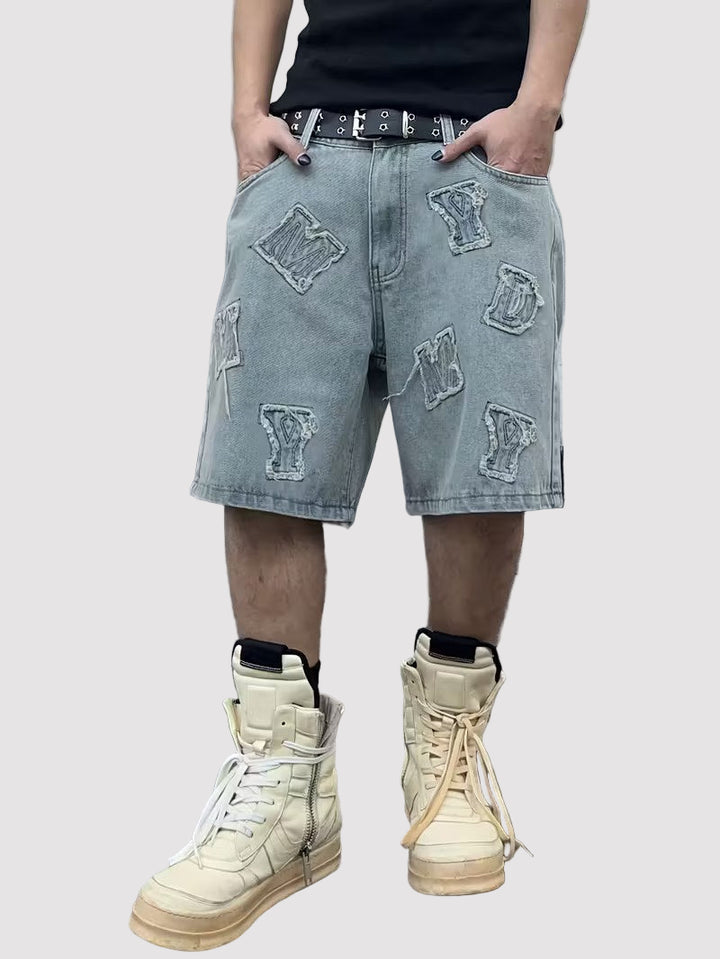 Pantalones Cortos de Denim para Hombre con Parches
