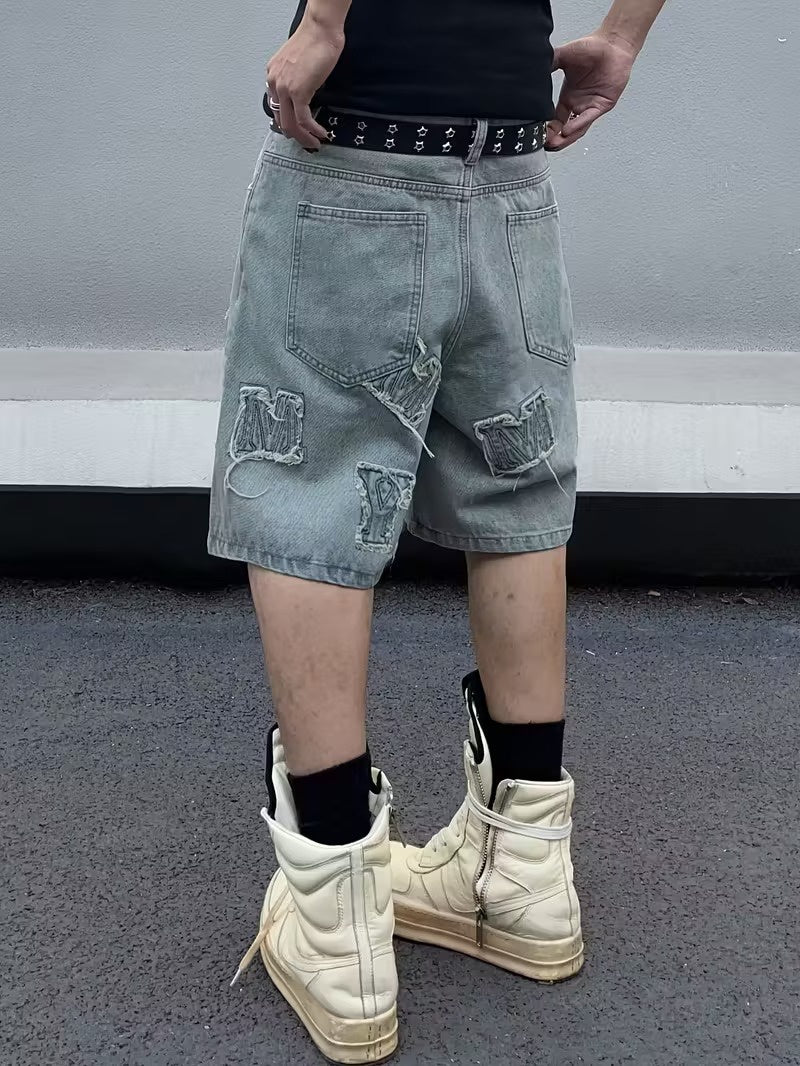 Pantalones Cortos de Denim para Hombre con Parches