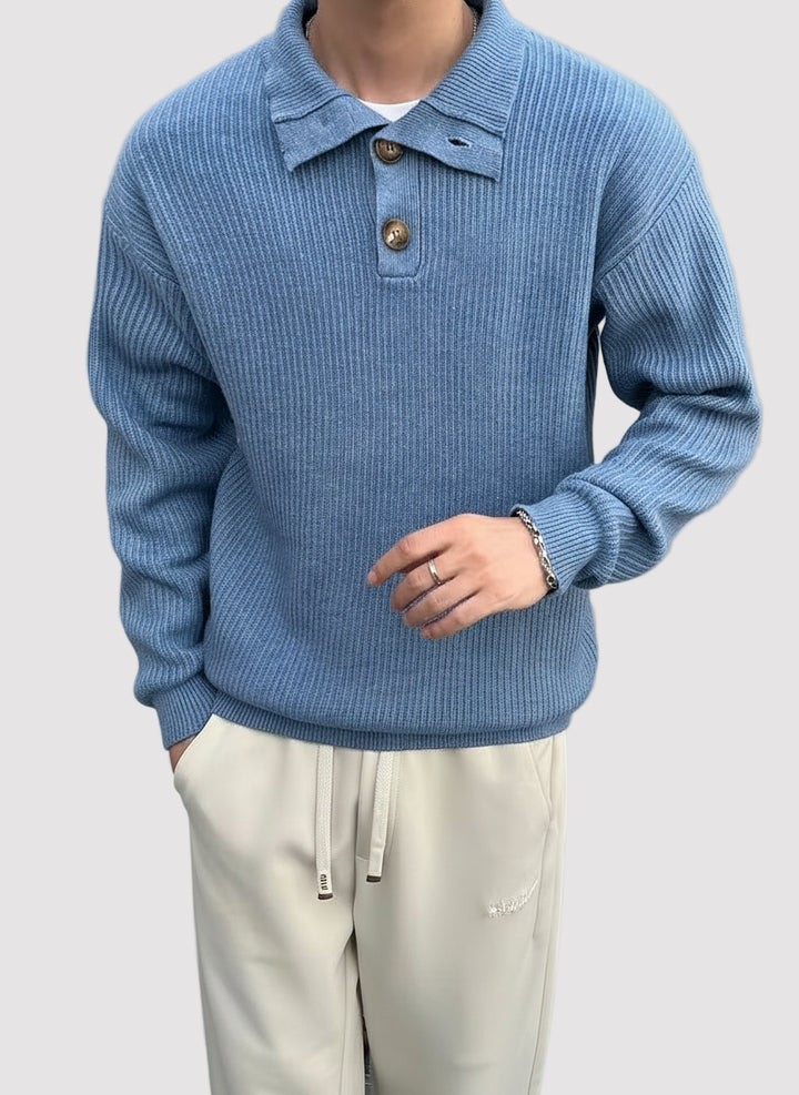 Suéter de Hombre con Canalé y Tapeta de Botones