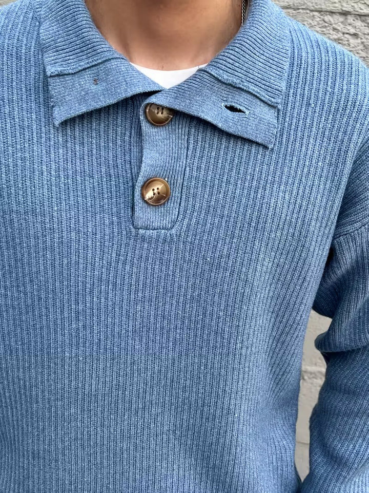 Suéter de Hombre con Canalé y Tapeta de Botones