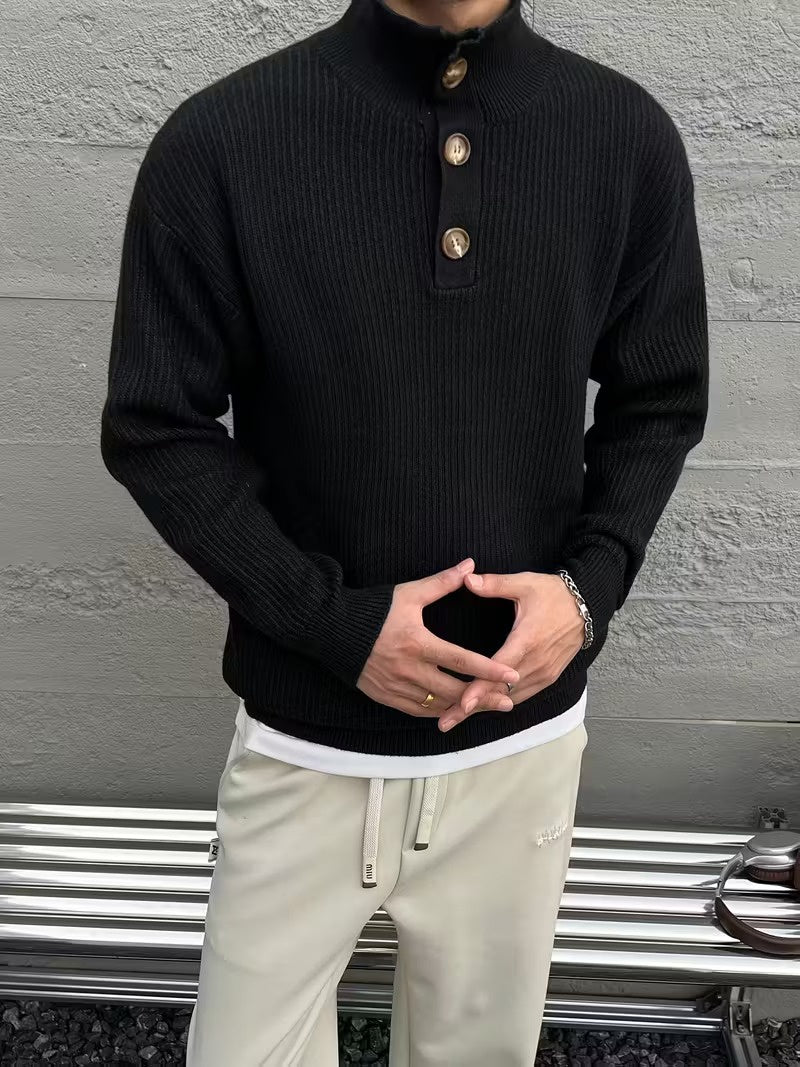 Suéter de Hombre con Canalé y Tapeta de Botones