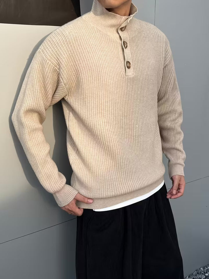 Suéter de Hombre con Canalé y Tapeta de Botones