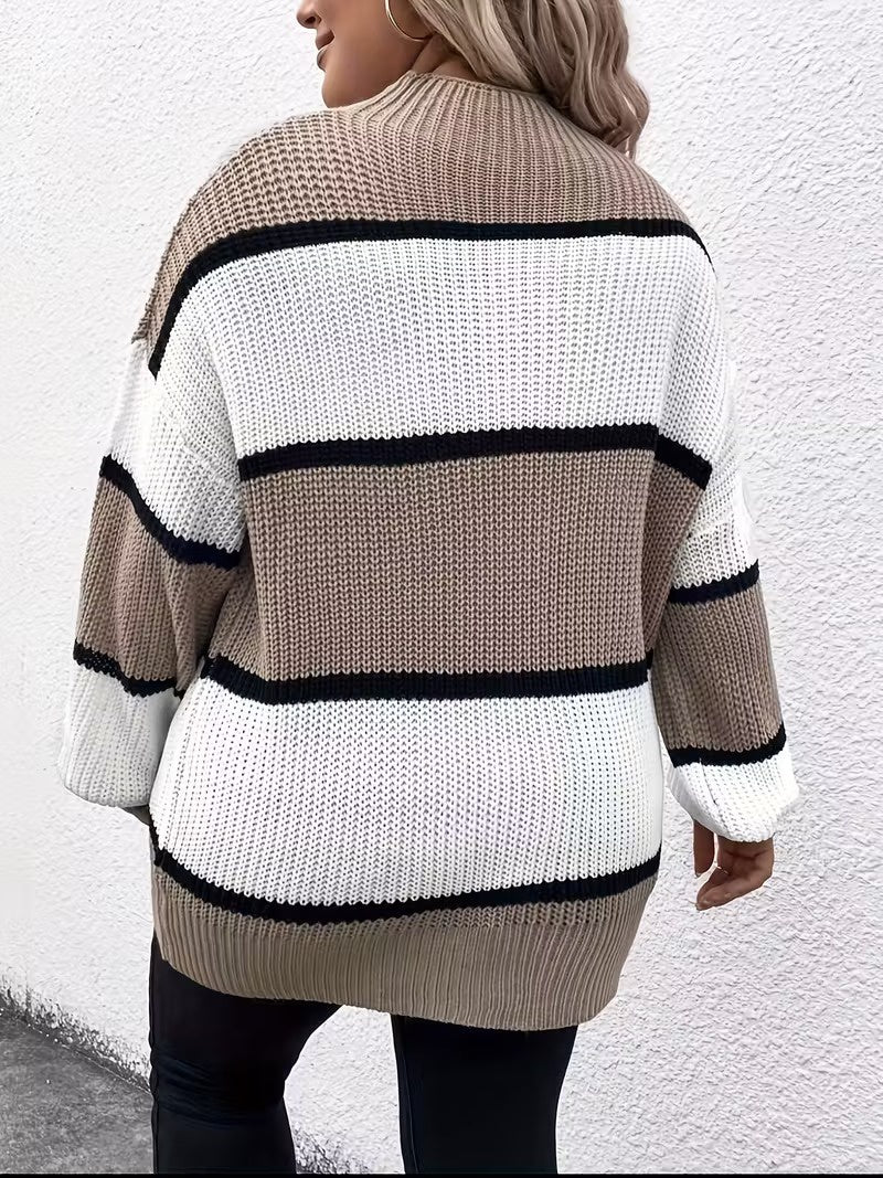 Suéter de Punto Grueso con Rayas para Mujer